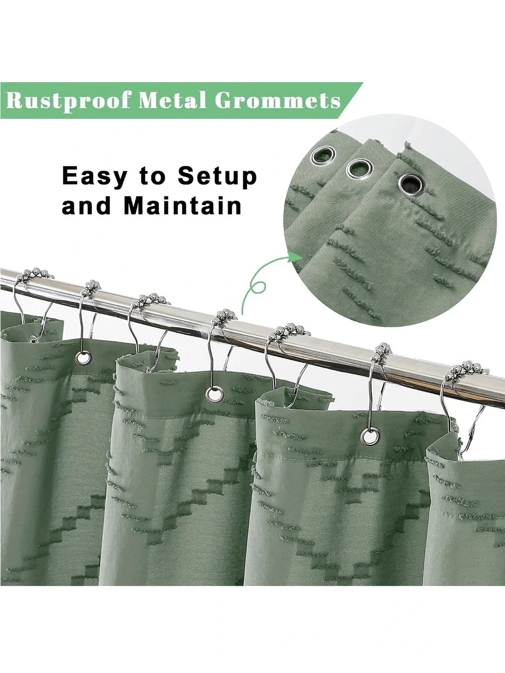 Boho Shower Curtain, Sage Green Fabric Cloth Shower Curtains Farmhouse 72x72